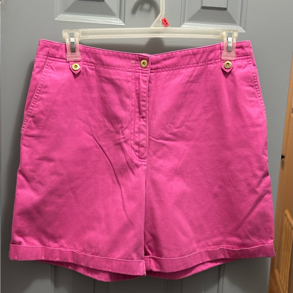 Lauren Ralph Lauren Women’s Pink High Rise Cuffed Mom Shorts Sz 14 Gold Hardware